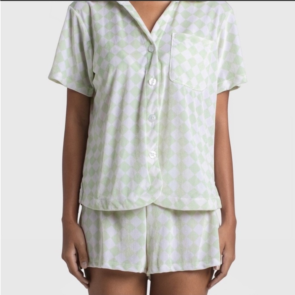 Mint Green Checkered Women's Pajama Shorts